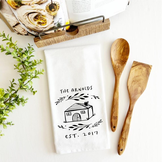 Dish Towel Tea Towel Monogram Kitchen Decor Housewarming Gift Wedding Gift  Engagement Gift Flour Sack Towel Personalized Wedding Favors