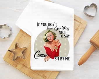 Funny Retro Housewife Kitchen Towel, Sarcastic Humor Hostess Gift