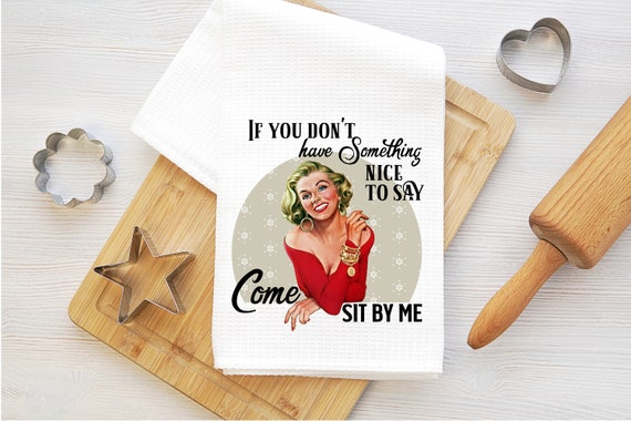 Funny Retro Housewife Towel, Funny Kitchen Towel, Sarcastic Kitchen Towel,  Housewarming Friendship Gift, Dish Towel, Free Personalization 