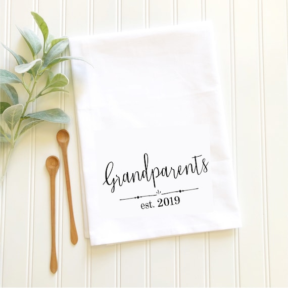 Custom Flour Sack Tea Towels, Kitchen Gifts for Mom, Daughter, Couples, Set of 1, Monogram Est. Year | Andaz Press