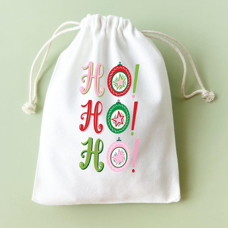Personalized Christmas Bag Drawstring Gift Pouch Holiday Party Favor Bags Classroom Treat Storage Container Reusable Fabric Cotton Santa image 6