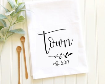 personalized tea towel, custom name tea towel, wedding tea towels, wedding gift, gift for newlyweds, flour sack tea towel, housewarming gift