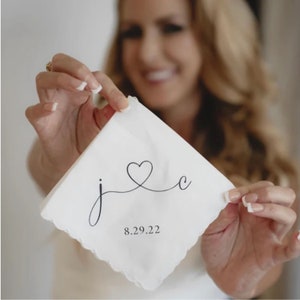 personalized handkerchief, wedding handkerchief, initials and heart hankie, gift from bride to groom, mother of the bride gift