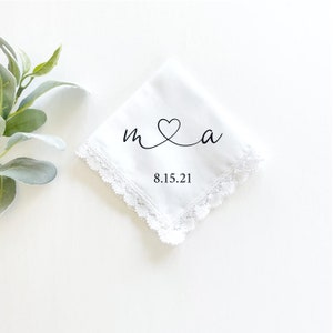 personalized handkerchief, wedding handkerchief, initials and heart hankie, gift from bride to groom, mother of the bride gift image 4