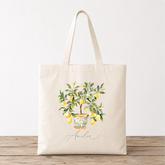 Personalized Bridal Tote Bag Bridesmaid Gift Wedding Welcome Canvas Lemon Bachelorette Party Favor Citrus Theme Custom Celebration Keepsake
