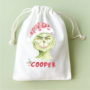 Christmas Gift Bag Personalized Holiday Drawstring Pouch Teacher Appreciation Party Favor Bags Classroom Kids Treat Container Reusable Cotton Fabric White Material Festive Design Custom Name Holiday Celebration Essential Premium Quality
