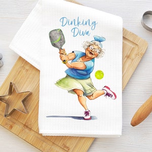 funny pickleball kitchen towel, dinking diva towel, pickleball gift, waffle towel, funny dish towel, pickleball decor, pickleball gift
