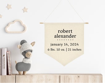 personalized birth stats banner, custom pennant, custom name banner, baby room decor, canvas banner, name banner, nursery decor