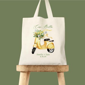 Ciao Bella Italian tote bag Italian wedding tote destination wedding welcome bag Italy wedding favors Italy wedding welcome vespa tote bag