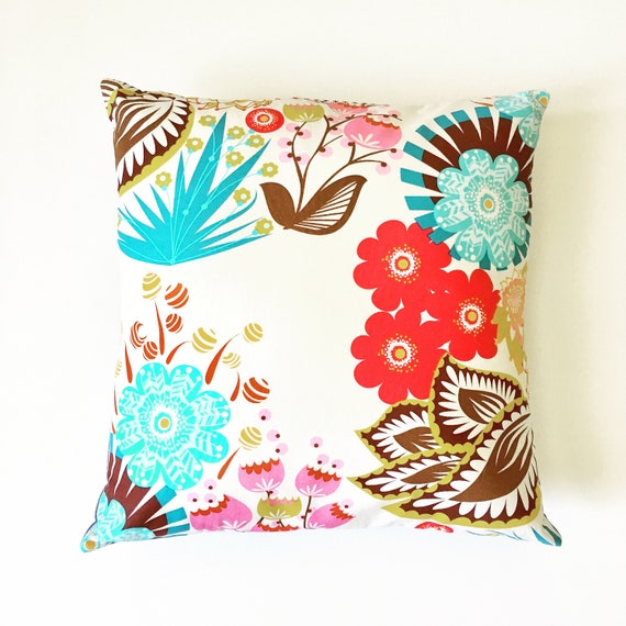 Items similar to floral decorative throw pillow cover / red brown teal