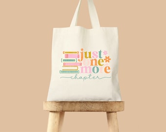 Just one more chapter canvas tote bag, library book bag, booktrovert tote bag, book lovers gift, book lover tote bag, booktrovert