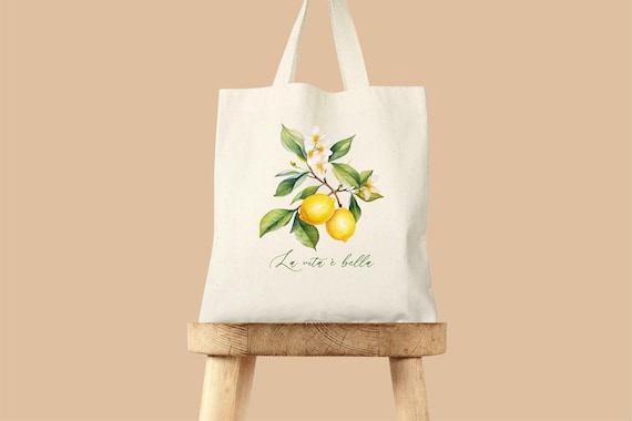 Bridal Party Bag Wedding Welcome Tote Gift for Bridesmaid Tote Bag Cotton Canvas Reusable Grocery Carrier Italian Citrus Print Lemon