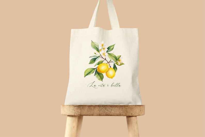 Bridesmaid Tote Bag Wedding Welcome Gift Cotton Canvas Reusable Shopping Carrier Italian Lemon Citrus Print Design Natural Eco Friendly Material Perfect Bridal Party Favor Grocery Beach Bag Daily Use Sustainable Lifestyle Essential Premium