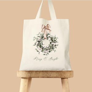 Christmas tote bag Christmas tote for gifts holiday shopping bag holiday gift bag Merry and Bright tote bag