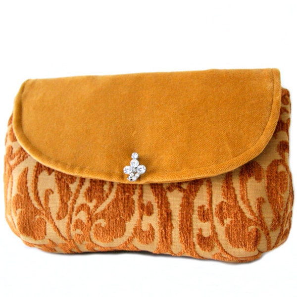 reserved for Ofira - harvest gold clutch with vintage brooch