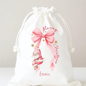 Festive Holiday Party Favor Bags Personalized Christmas Drawstring Pouch Custom Name Gift Bag Classroom Kids Treat Storage Container Reusable White Cotton Fabric Premium Material Quality Construction Teacher Appreciation Gift Holiday