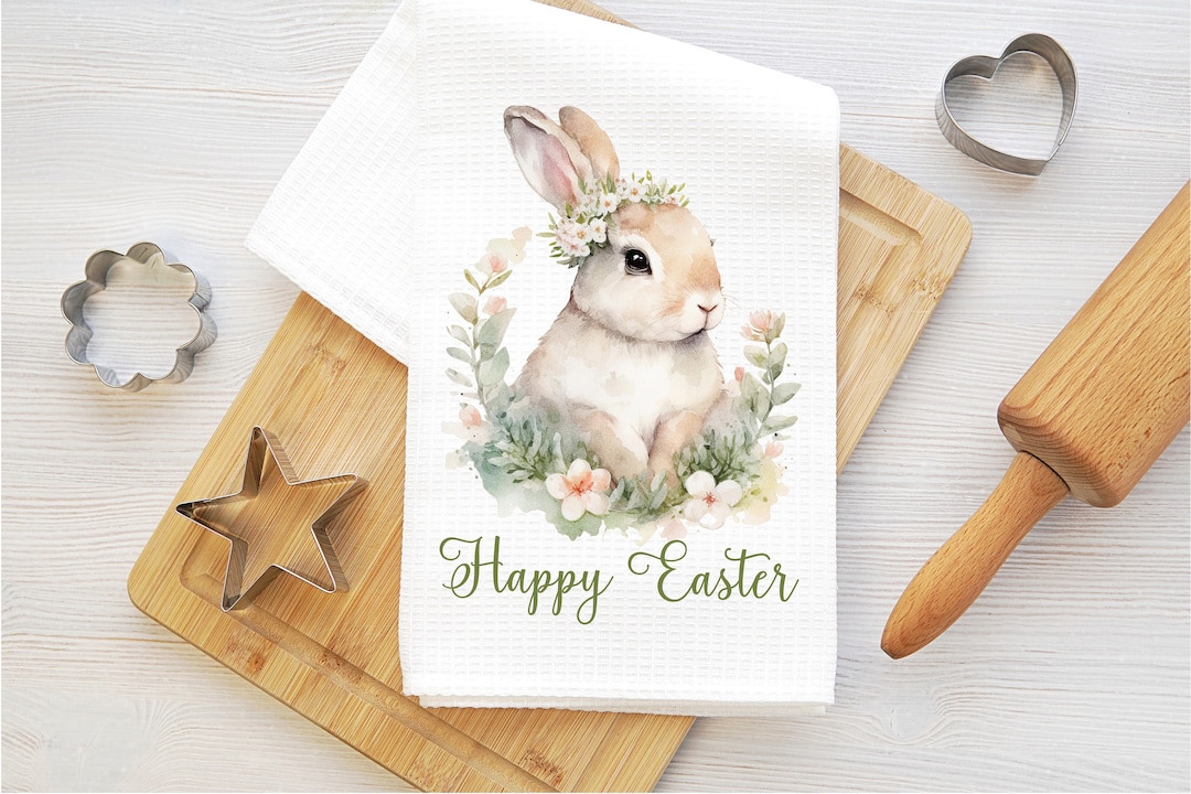 Easter Bunny Kitchen Towel, Easter Dish Towel, Easter Kitchen Towel