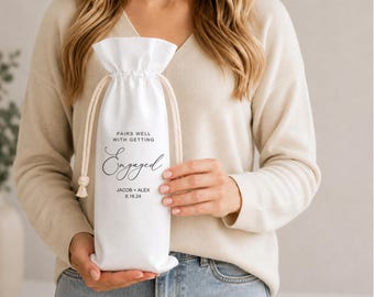 Wine Gift Bag Getting Engaged Engagement Gift Bridal Shower Party Favor Wedding Bottle Tote Reusable Carrier Champagne Holder Couple