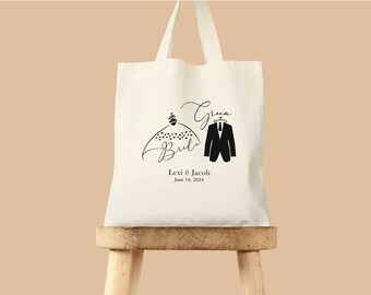 Custom Bride and Groom Tote Bag, Wedding Favor Bag