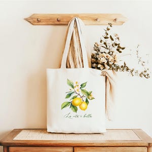 Italian Lemon Citrus Print Tote Bag Cotton Canvas Reusable Shopping Carrier Wedding Welcome Gift For Bridesmaid Bridal Party Favor Natural Eco Friendly Material Sustainable Grocery Beach Bag Daily Use Premium Quality Construction Perfect