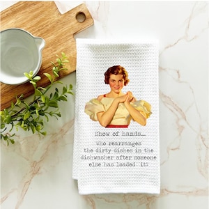 funny kitchen towel, retro housewife kitchen towel, dish towel, waffle towel, funny dish towel, Christmas hostess gift, secret santa gift