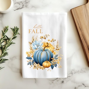 Blue Pumpkin Fall Kitchen Towel, Thanksgiving Hostess Gift