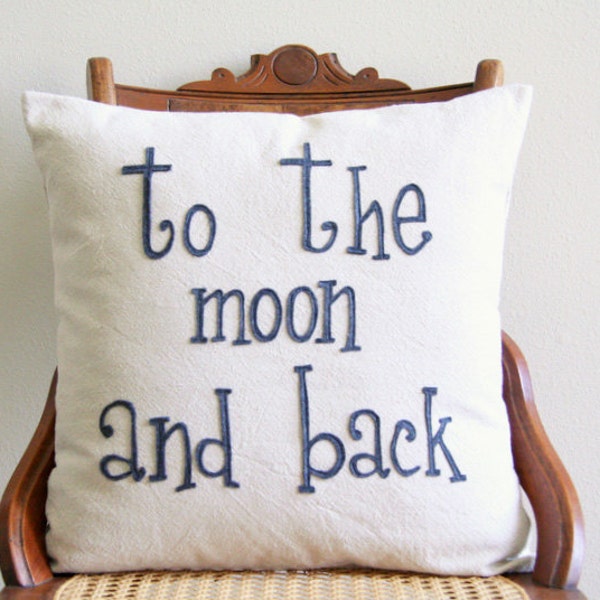 to the moon and back decorative pillow cover  / 18" x 18"  / natural / urban farmhouse industrial / typography / nursery decor / kids decor