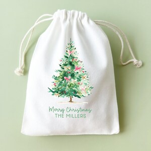Reusable Cotton Fabric Christmas Bag Drawstring Gift Pouch Holiday Party Favor Bags Classroom Treat Storage Container Personalized Name Design Festive Kids Party Supplies White Material Premium Quality Construction Teacher Appreciation Gift