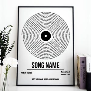 Personalized Vinyl Song Lyrics Poster, Custom Music Lyrics Print, Birthday Song Gift, Wedding Song Lyrics, Anniversary Gift, Music Wall Art