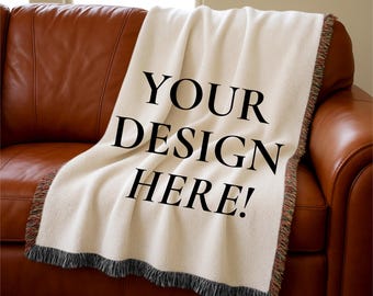Editable woven blanket mockup: PSD file living room mockup
