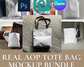 Canva AOP tote bag mockup bundle, Real black handle tote mockups for photoshop