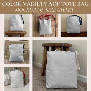 Mockups bundle for AOP tote bags Navy red beige & black handle tote bag mocks Printify AOP bags canva mockup