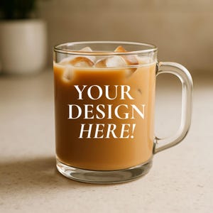 Clear glass 10oz mug mockup Prinitify Iced coffee 10oz glass mock up Boho style mockups for 10 ounce glass mug