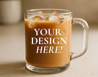 Iced Coffee Mug Mockup: Clear Glass Boho Style (Digital Download