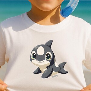 Cartoon Baby Orca Children Unisex T Shirt - Zoo Tee for Kids, Cute Animal Print, Ocean Animal T-Shirt, Present For Kids, Wild Animal Tee