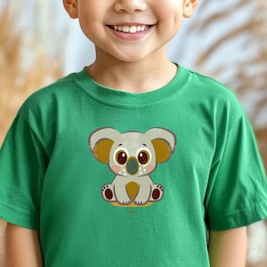 Camiseta unisex infantil con estampado de koala de dibujos animados. Camiseta infantil de zoológico, con estampado de animales del interior del país. Camiseta infantil con estampado de animales salvajes.