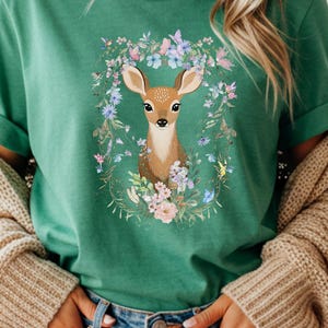 Cottagecore Fawn T-Shirt: Woodland Floral Animal Tee