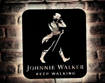 Johnnie Walker Lighted up Wall Art, RGB Led Wooden Wall Decor