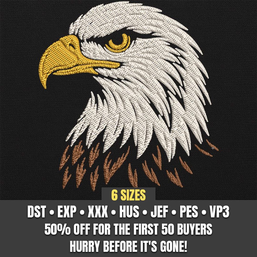 Majestic Eagle Head Embroidery Design Files – Realistic American Bald ...