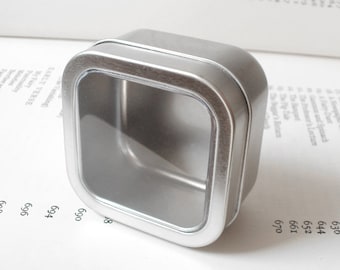 Square Tin with Clear Window Lid, 100ml Small Organizer, DIY Container, Small Storage, One Tin Box