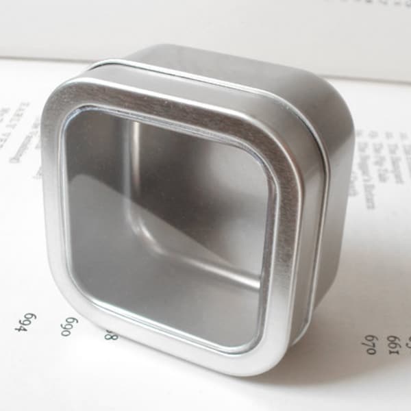 Square Tin with Clear Window Lid, 100ml Small Organizer, DIY Container, Small Storage, One Tin Box