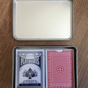 Double Playing Card Box, Poker Card Box, Rectangular Metal Tins, Blank Tins, Colour Silver 300ml Tin Box, Organising Box image 2