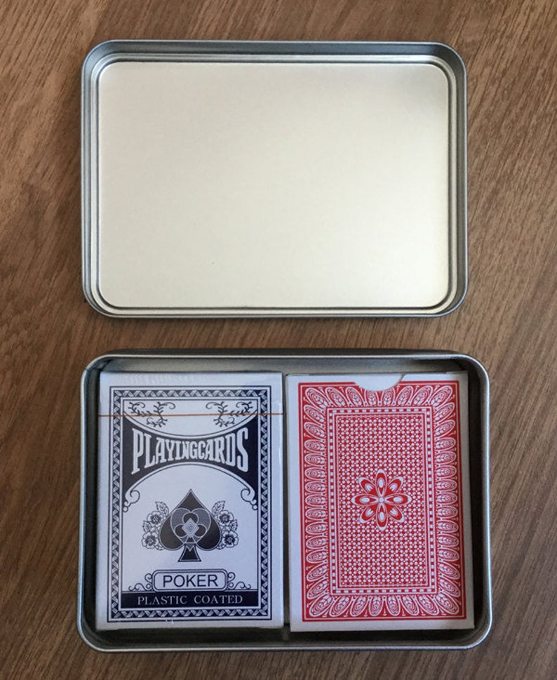 Double Playing Card Box, Poker Card Box, Rectangular Metal Tins, Blank Tins, Colour Silver 300ml Tin Box, Organising Box image 2