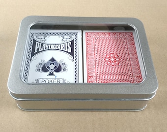 Silver Playing Card Box with Window: Double Deck Poker Card Storage