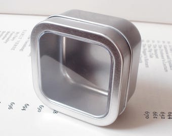Square Silver Tin: Clear Window Lid, Small Organizer (100ml)