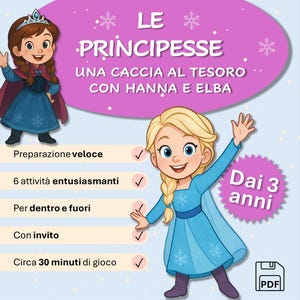 Caccia al Tesoro delle Principesse PDF • Hanna & Elba • Dai 3 anni • Per feste o scuola • Con invito