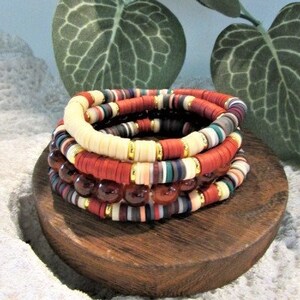 Heishi bracelet set |Brick Red clay bead bracelet | Bead jewelry | Stackable bracelet |Personalize Bracelet Gift for Her| Friendship jewelry