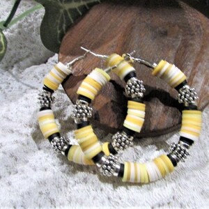 Heishi Hoops/Yellow Multi Beaded Hoops/ Multi 8mm Heishi Hoop Earrings/ 2 Inch Hoop Earrings/ Handmade Jewelry/ Colorful/Gift For Her