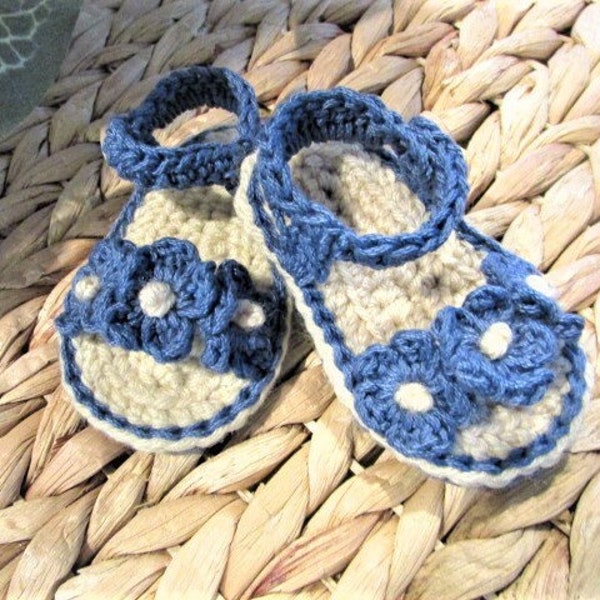 Little Flower Crochet Sandal Pattern | Denim Blue Baby Sandals | Baby Girls Flower Sandal - Digital Download Instructions