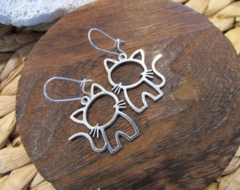 Silver Little Kitty Earrings | Cat Earrings | 1 inch Drop Earring | Cat Lover Earring |Animal Lover Earring | Teen Jewelry | Gift Item |Boho